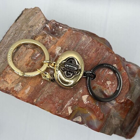 COACH Gold Black dual Fob Twist Loc PurseCharm/Key Fob NWOT - Picture 7 of 16